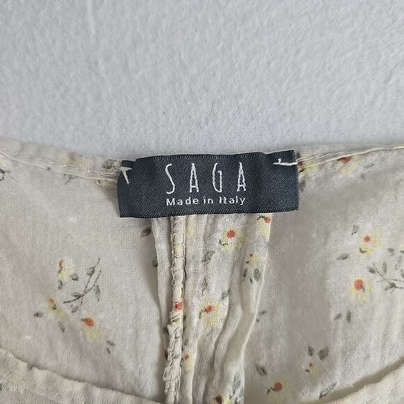 Saga Made In Italy Floral Beige Midi Dress Large Cottage Prairie Lagenlook 90s - Picture 5 of 7